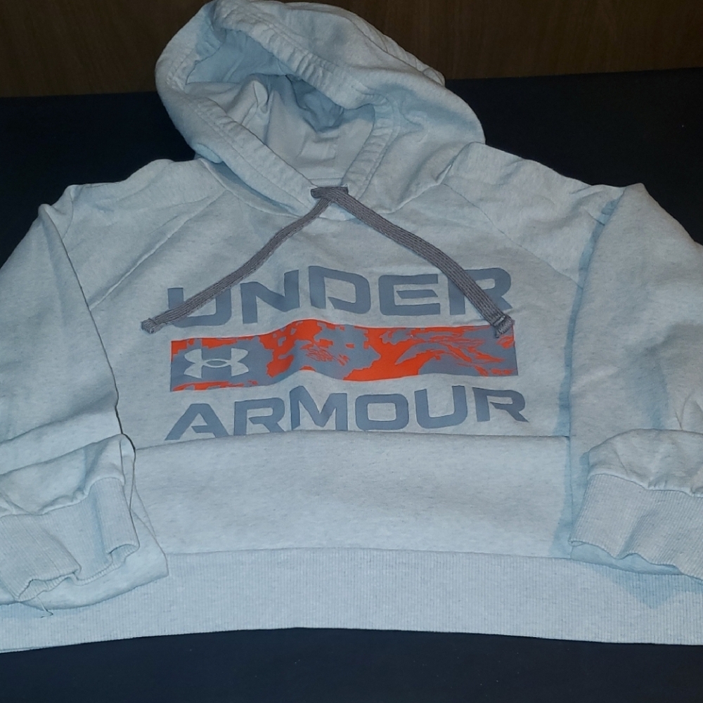Under Armour Light Gray Hoodie with Orange Accents